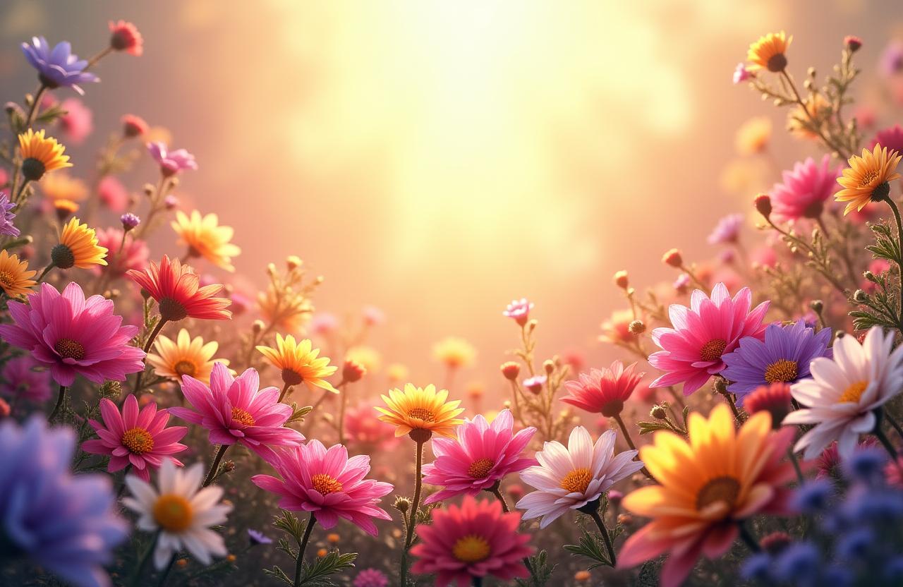 Splendida composizione floreale lussureggiante piena di fiori colorati