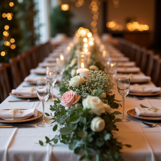 Decorazione floreale per tavolo di matrimonio in stile rustico chic